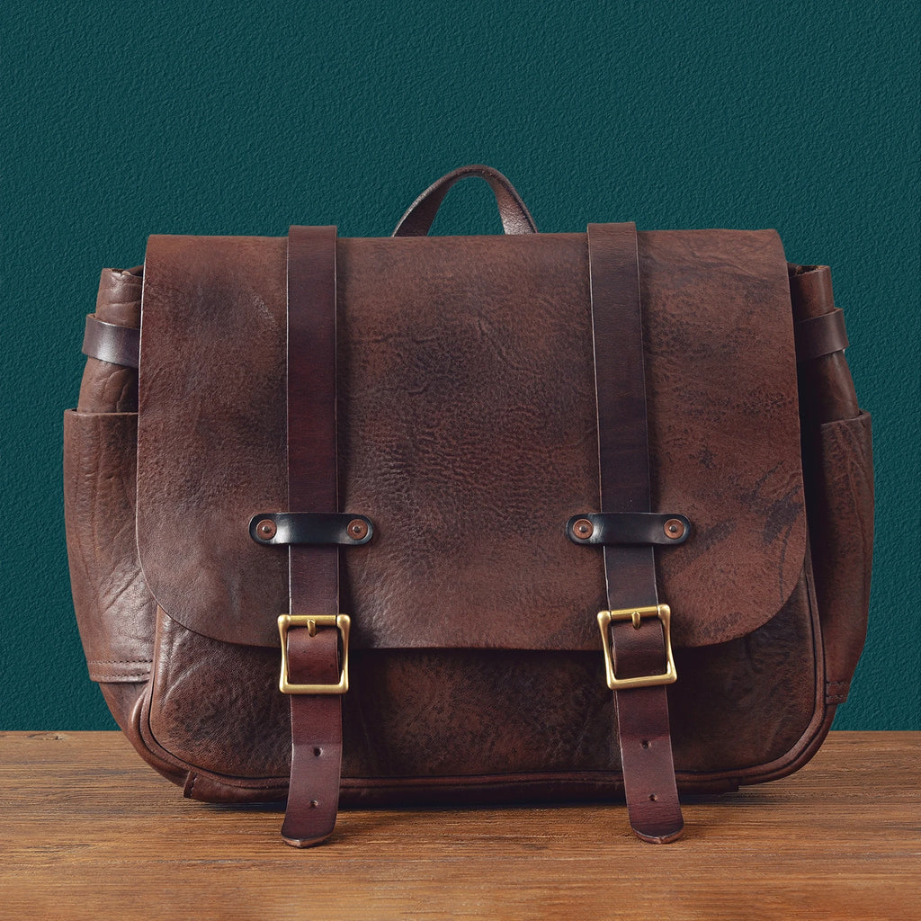 pndme Herren Vintage Messenger Bag - Cartera de cuero de vaca hecha a mano para uso en el hogar, actividades al aire libre y actividades al aire libre