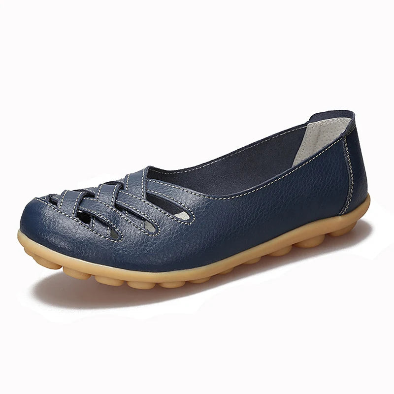HAJINK Damen Leder Flats – Handgefertigte Loafers, Slip-On Ballerinas aus echtem Rindsleder