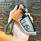 Edler Auto-Schlüsselanhänger aus echtem Leder &amp; Metall – Porte-clés unisexe avec D-Schnalle en 5 couleurs comme style Geschenkidee