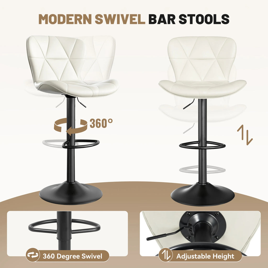 Nalupatio Barhocker 2er Set – Höhenverstellbare 360° Dreh-Barstühle mit Kunstlederpolster für Küche, Theke & Bar