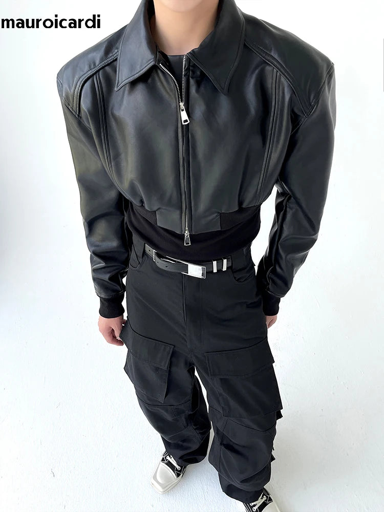 Herren Cropped PU-Lederjacke mit Reißverschluss – Luxus Designer Kurzjacke im europäischen Runway-Stil für Frühling & Herbst