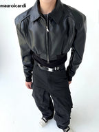 Herren Cropped PU-Lederjacke mit Reißverschluss – Luxus Designer Kurzjacke im europäischen Runway-Stil für Frühling & Herbst