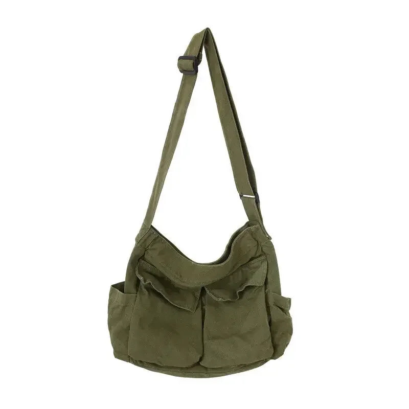 Damen Canvas Messenger Bag – Große Vintage-Schultasche & Schultertasche für Alltag