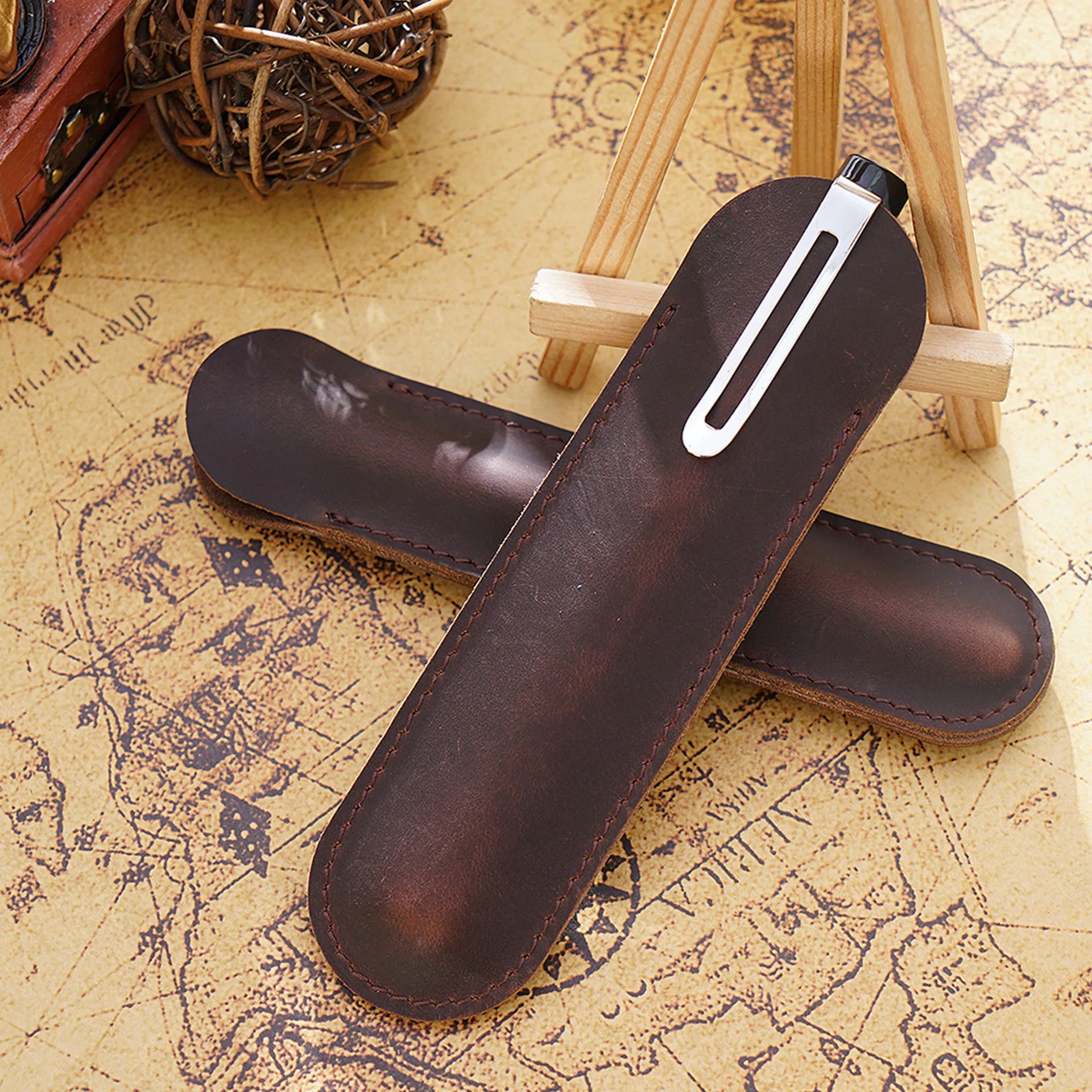 Retro Leder Stifteetui aus Echtleder – Eleganter Einzel-Stifthalter für Schule &amp; Büro