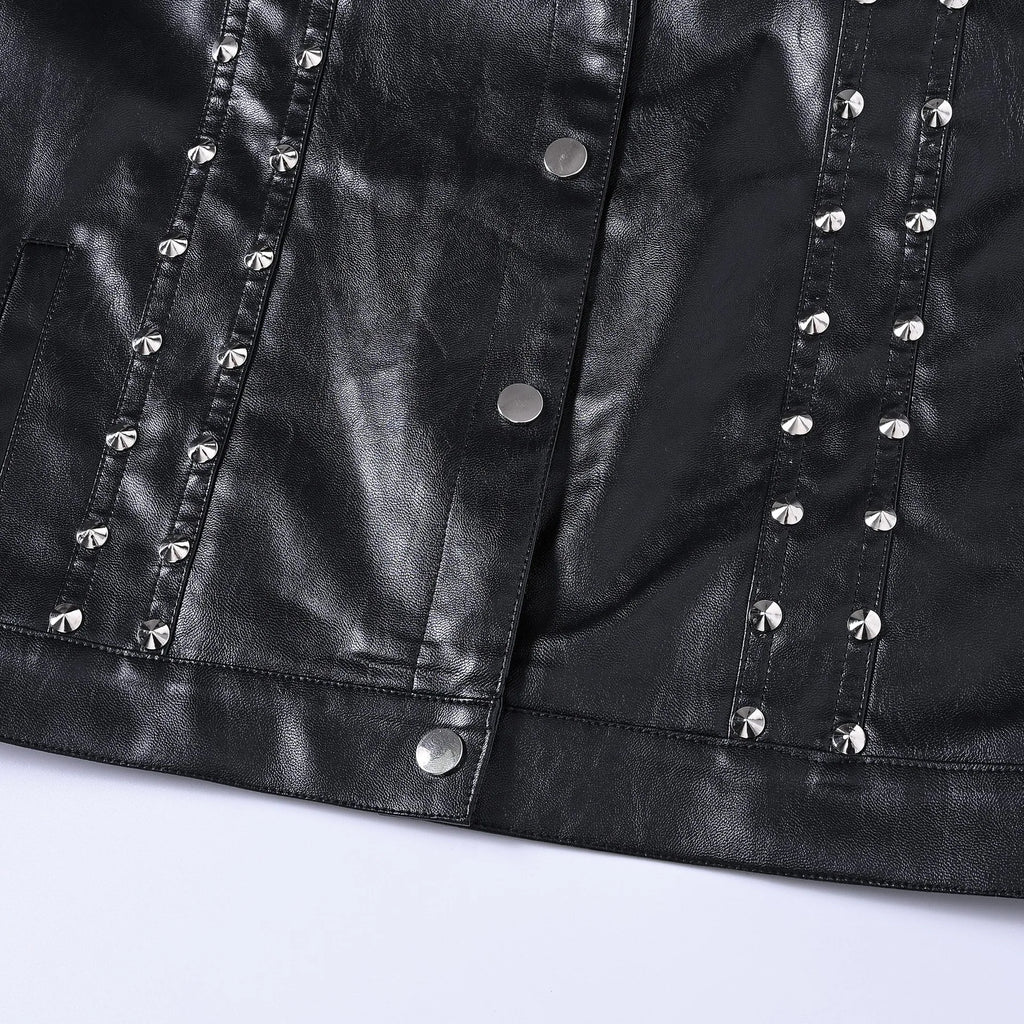 Hombres Lederweste Schwarz – Slim Fit Biker Weste mit Nieten, Turn-Down-Kragen &amp; Knopfleiste für Motorrad &amp; Alltag