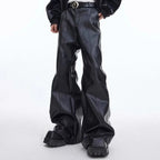 Pantalon en cuir PU pour homme, style déstructuré en trois dimensions, coupe droite, tendance streetwear, style campus, vêtements décontractés pour hommes 
