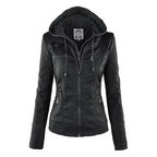 Liva Girl Damen PU Lederjacke 2025 – Basic Motorradjacke mit Kapuze, wetterfeste Kunstleder Winterjacke mit Reißverschluss