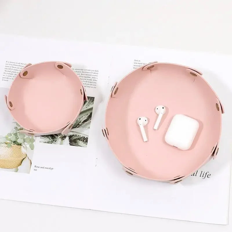 Nordische Leder Ablageschale – Faltbarer Desktop Organizer für Schlüssel, Schmuck & Kosmetik