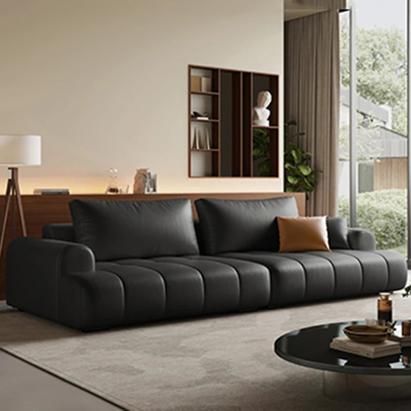 Postmodernes Designer Ledersofa mit eckiger Form – Luxuriöse Couch aus echtem Kalbsleder & Massivholz im italienischen Stil
