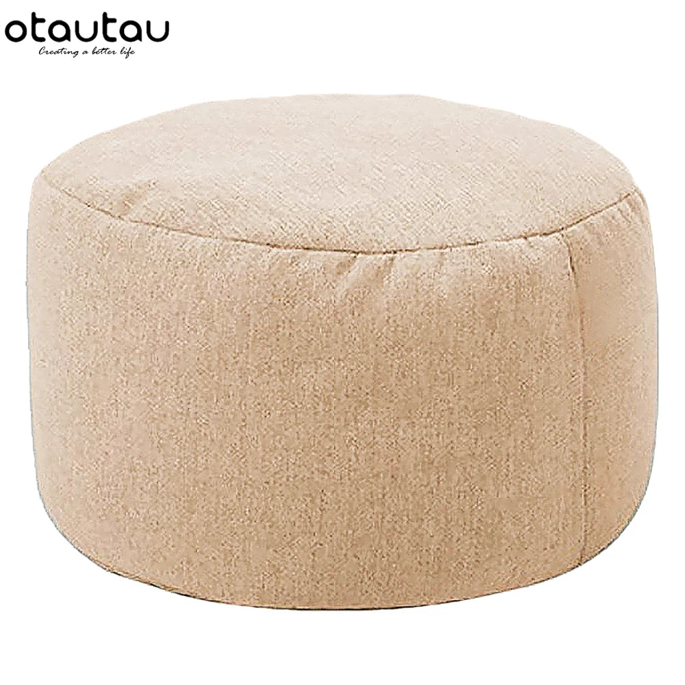OTAUTAU Runder Sitzpouf aus Baumwoll-Leinen (30 cm) – Bean Bag Ottoman mit Füllung, minimalistischer Fußhocker & Tatami Bodensitz
