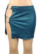 Damen PU Leder Minirock Schwarz – High Waist Bodycon Rock mit Metallring & Seitenschlitz, figurbetonter Club- & Partyrock in Lederoptik