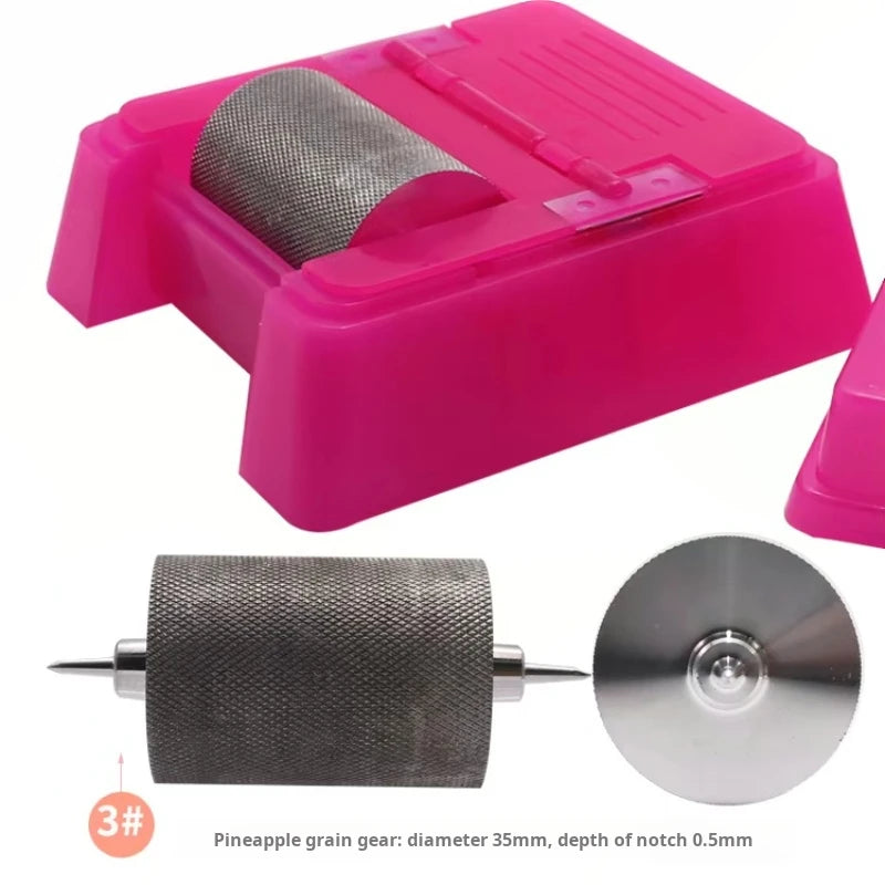 Quadratisches Lederkanten-Farbroller Set - Profi Oil Edge Box Werkzeug mit Zahnrädern für saubere Lederkanten (Rosé-Rot) 