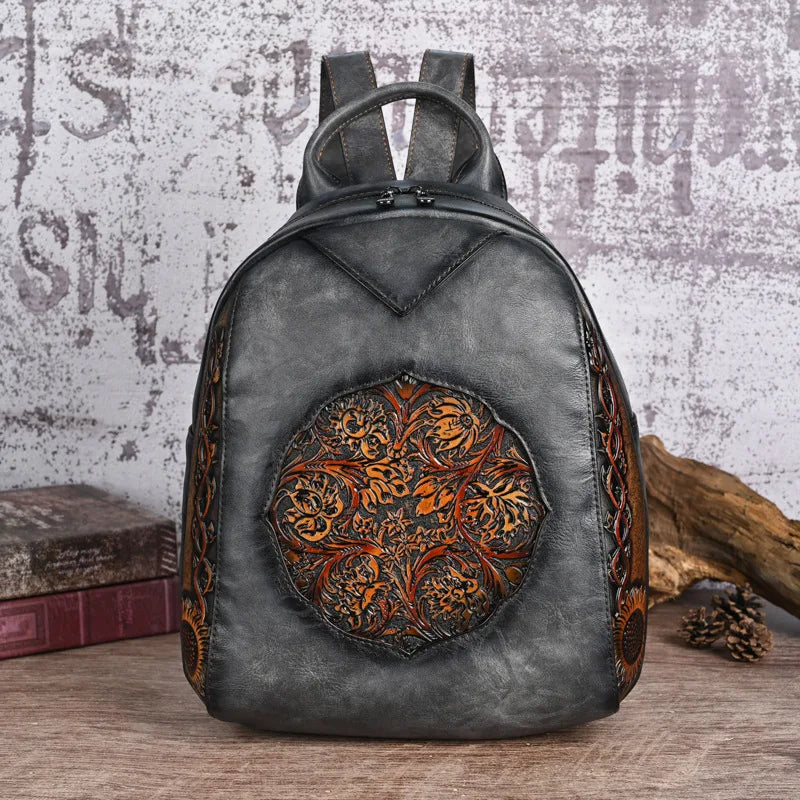 MOTAORA Damen Rucksack aus PU-Leder – Vintage geprägter Lederlook Rucksack mit Regenschutz, kompakt & elegant