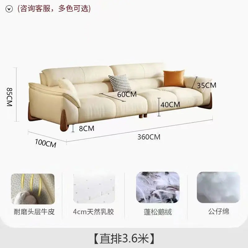 Modernes Leder Sofa in Creme – Minimalistisches Wohnzimmersofa mit Relax-Komfort, familienfreundliches Design für drinnen & draußen