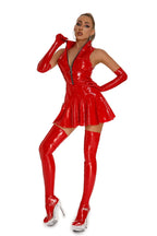 Dames Lederoptik Mini Kleid Plus Size – Glänzendes PVC Latex Look Kleid mit Stehkragen, figurbetontes Club- &amp; Party-Kleid (Set-Optionen) 