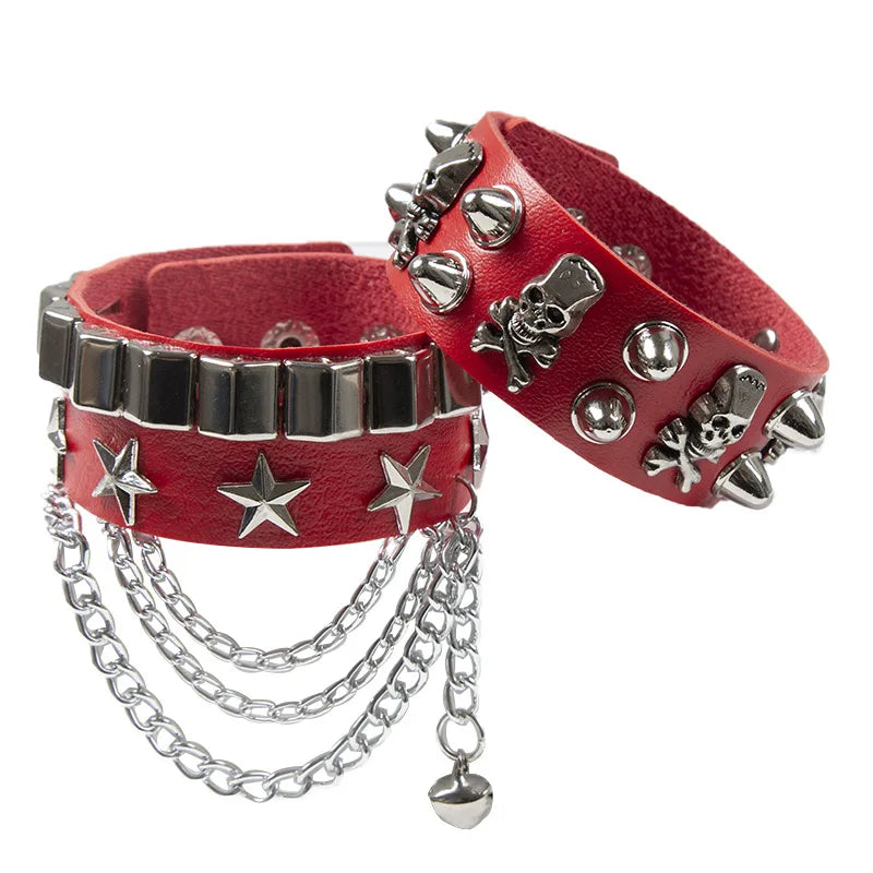 PU Lederarmband Punk 2024 – Verstellbares Gothic Cuff Armband mit Nieten & Skull-Details für Damen & Herren