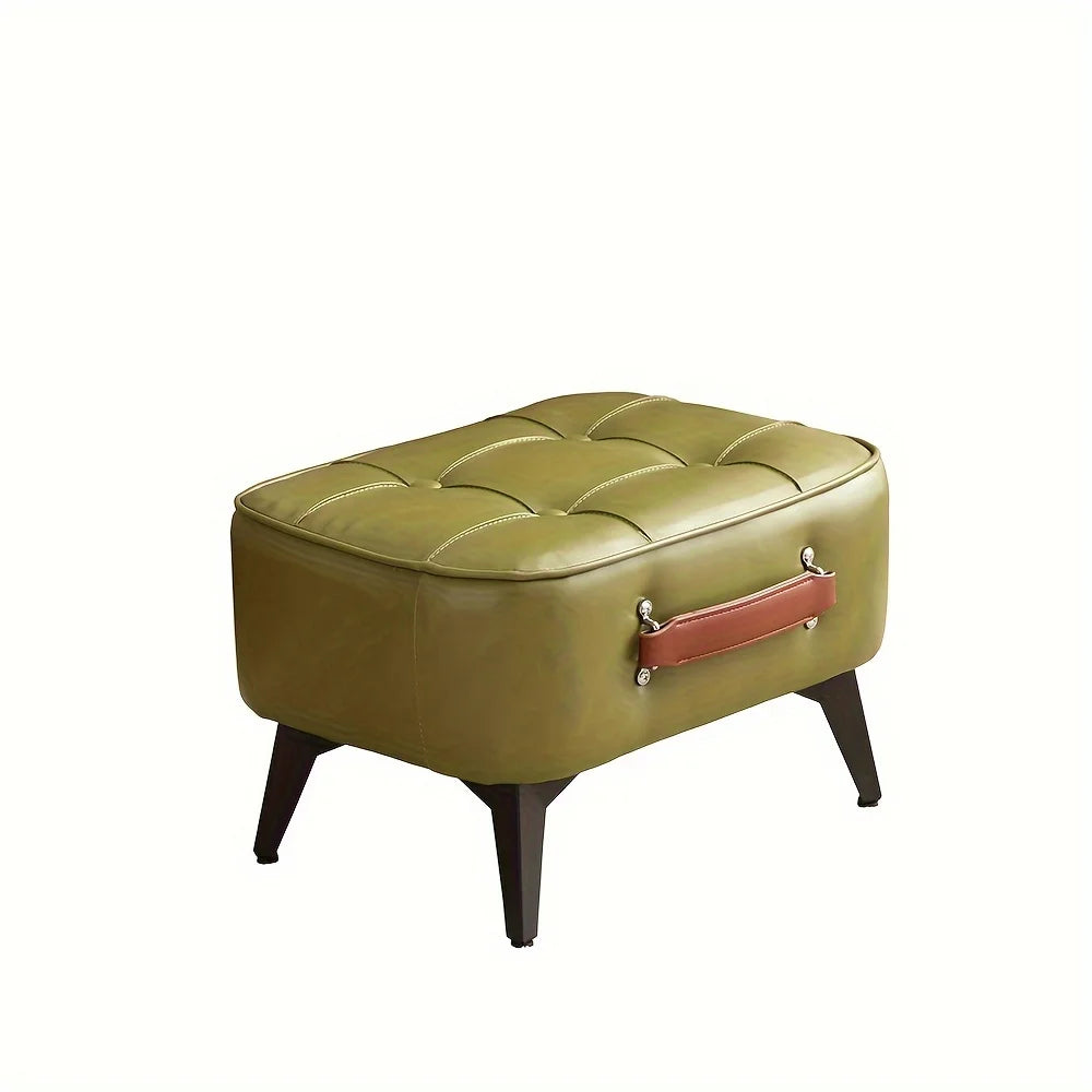 Light Luxury Leder Sitzhocker quadratisch – Weicher PU-Leder Schuhwechselstuhl &amp; Sofa-Fußhocker im Modern-Morocco-Design