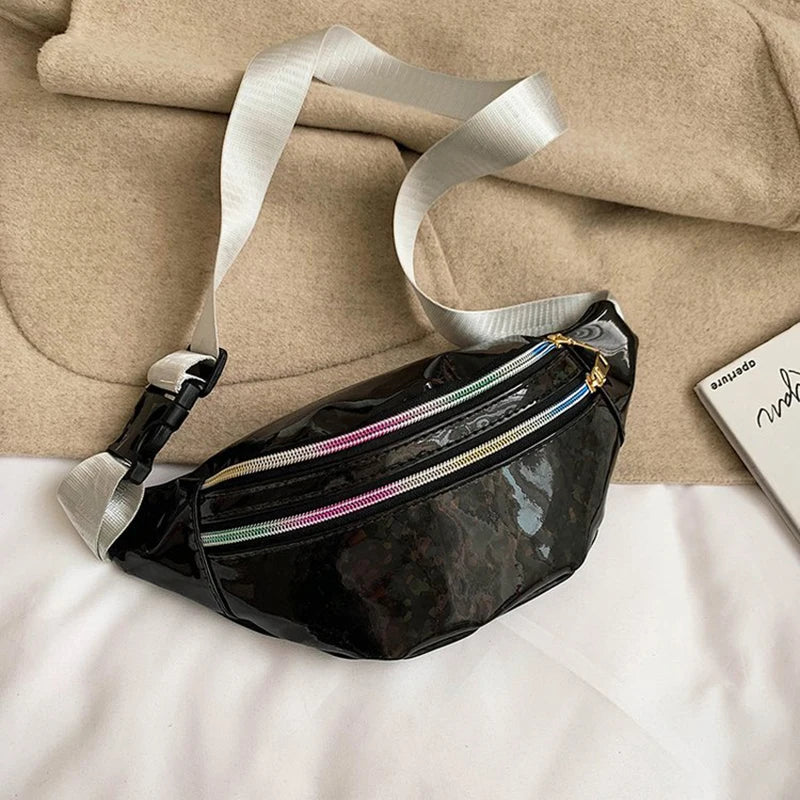 Yogodlns Holografische Fanny Pack – Laser PU-Leder Bauchtasche für Damen, Hologram Waist Bag & Crossbody Hip Bag