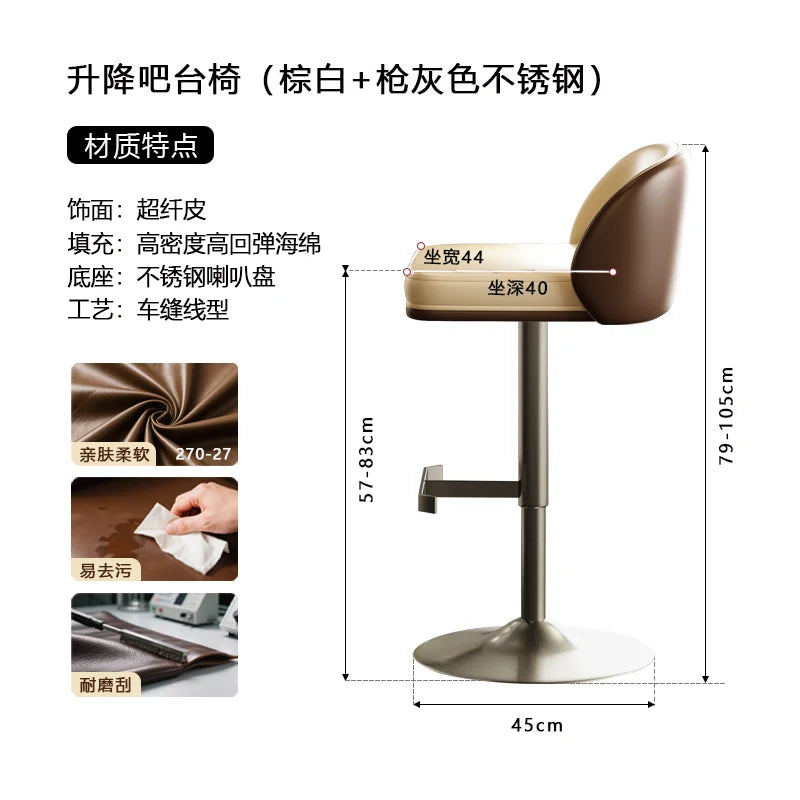 Moderner Barstuhl aus Leder & Metall – Minimalistischer Design-Barhocker in Weiß-Creme für Küche, Bar & Restaurant