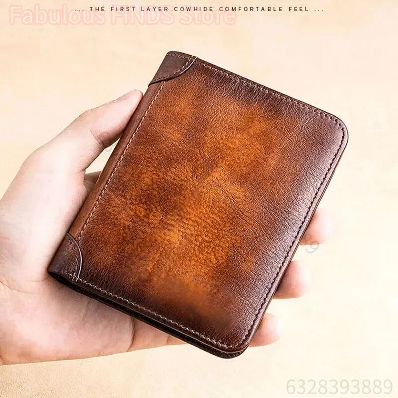 Herren Leder Geldbörse mit RFID-Schutz – Vintage Kurzportemonnaie aus echtem Leder für Karten, Ausweis und Bargeld