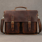 Luufan Vintage Herren Aktentasche aus echtem Crazy-Horse-Leder - Bolsa grande para negocios y portátiles con bolsa de seguridad para 15 pulgadas 