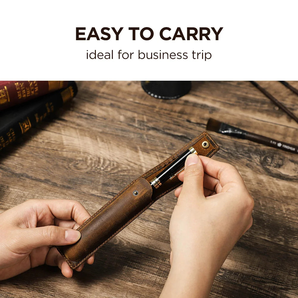 Handgefertigter Stiftehalter aus Rindsleder – Estuche para bolígrafos de cuero Crazy Horse para 1–3 Stifte, Lederetui retro para la escuela y la oficina 