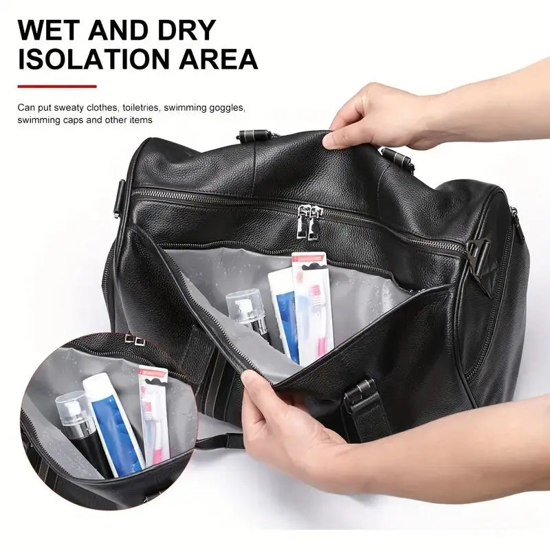 Luufan Leder Reisetasche für Herren – Große schwarze Duffel Bag aus echtem Rindsleder als Carry-on, Business-, Wochenend- & Sporttasche