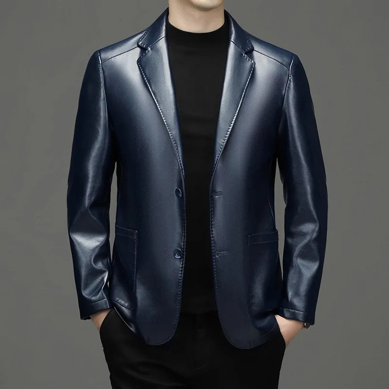 Herren Lederblazer Slim Fit – Eleganter Business-Casual Blazer in Lederoptik für Herbst & Winter 2025