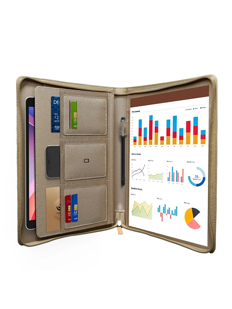 Multifunktionale A4 Konferenzmappe aus PU Leder – Business Dokumentenmappe mit Reißverschluss &amp; Organizer 