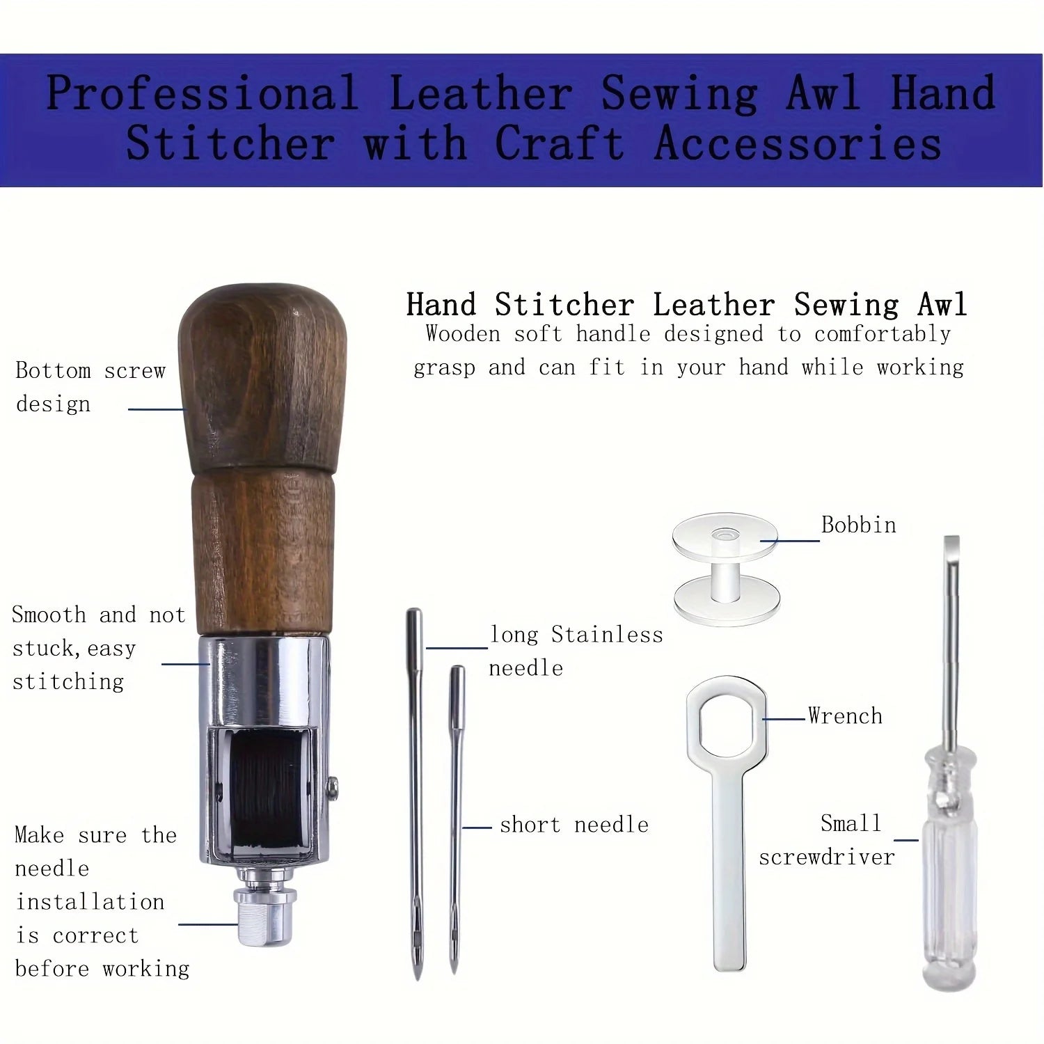 DIY Leder Nähhorn Set 24-teilig – Lederhandwerkzeug für Schnelles Nähen, Reparatur & Handwerk