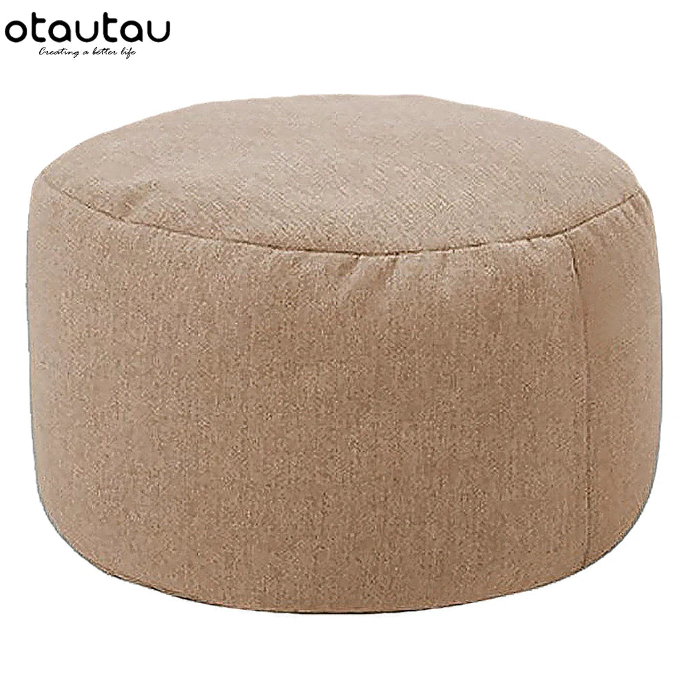 OTAUTAU Runder Sitzpouf aus Baumwoll-Leinen (30 cm) – Bean Bag Ottoman mit Füllung, minimalistischer Fußhocker & Tatami Bodensitz