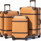 Urecity 3-teiliges Vintage PU-Leder Rolling Luggage Set – 20/24/28 Zoll Trolley Koffer mit Handtasche für Damen & Herren