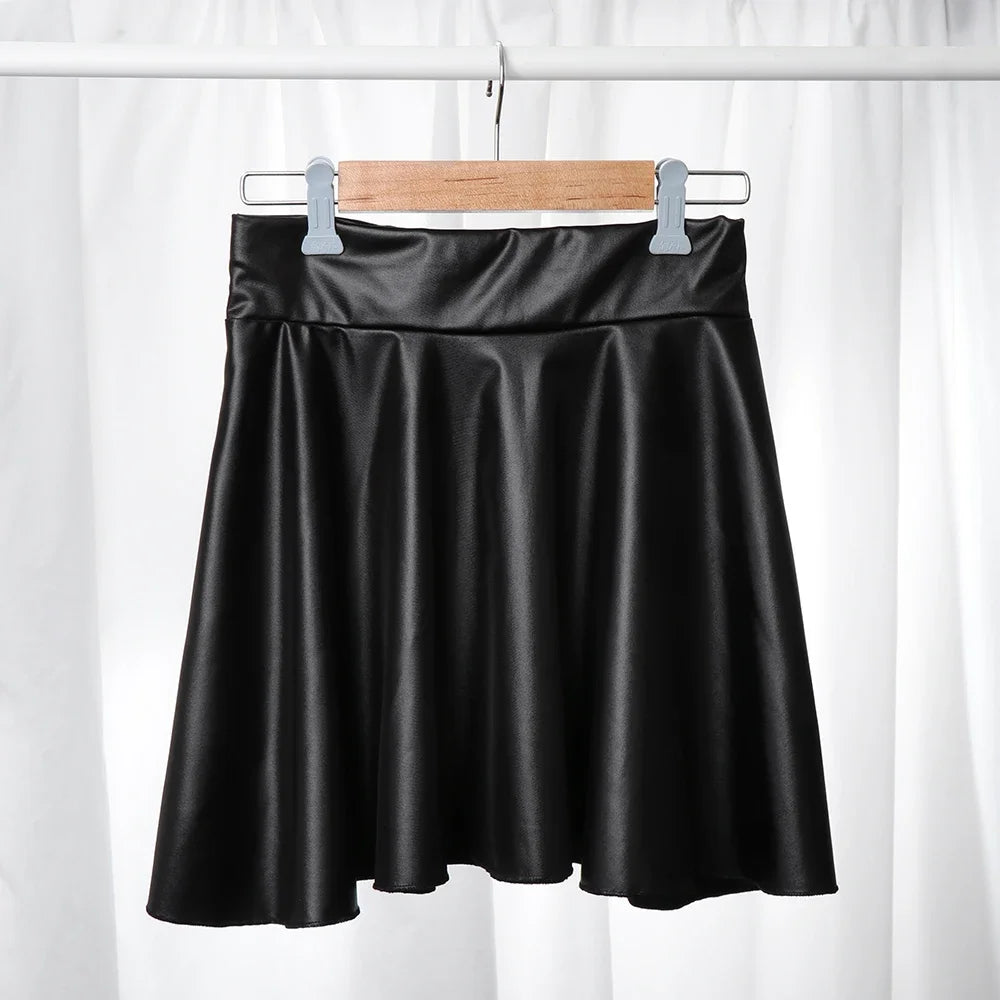 Damen Minirock aus strukturiertem Kunstleder – High-Waist A-Linien Rock mit Stretch, figurbetonter Basic Skirt für Alltag & Fashion
