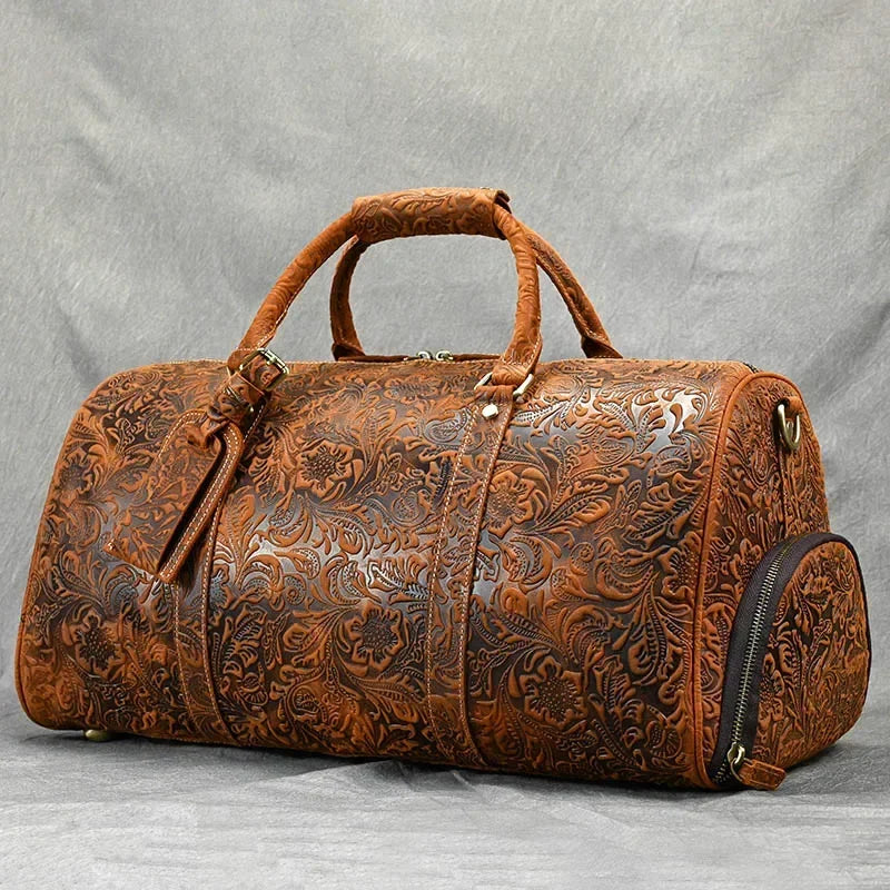 Vintage Reisetasche aus echtem Leder 52 cm - Große Crazy Horse Cowhide Travel Duffle mit Schultergurt, hochwertige Wochenendtasche für Herren 