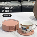 6er Set Leder Untersetzer mit Halter – Schwarze Premium Getränkeuntersetzer aus Leder für Küche & Tisch