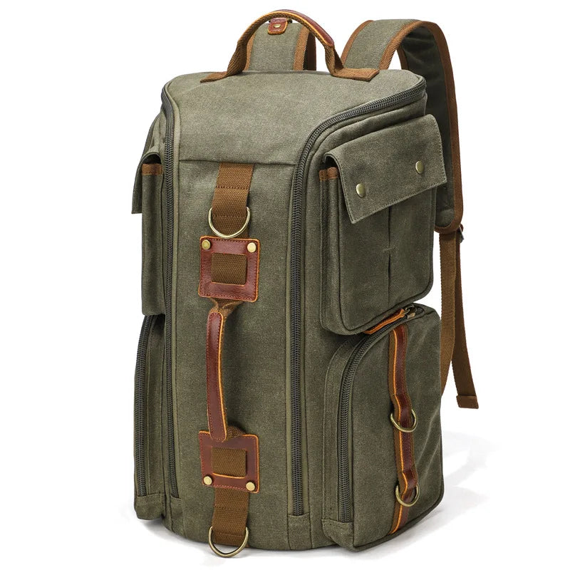 Vintage Leder Laptop-Rucksack 16 Zoll – Wasserdichter PU- & Canvas-Rucksack für Reisen, Arbeit & Alltag, Unisex