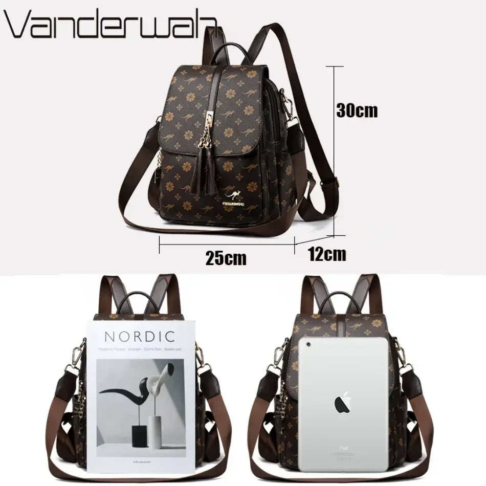 VANDERWAH Damen Leder Rucksack – Luxus Designer Rucksack mit Quaste, wasserdicht & elegant, große Innenaufteilung