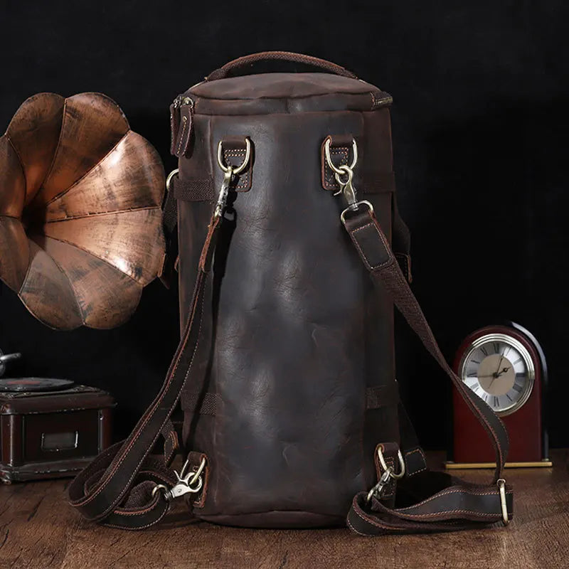 LUUFAN Vintage Leder Rucksack Herren – Einzigartiger Crazy Horse Bucket Backpack aus echtem Rindsleder 