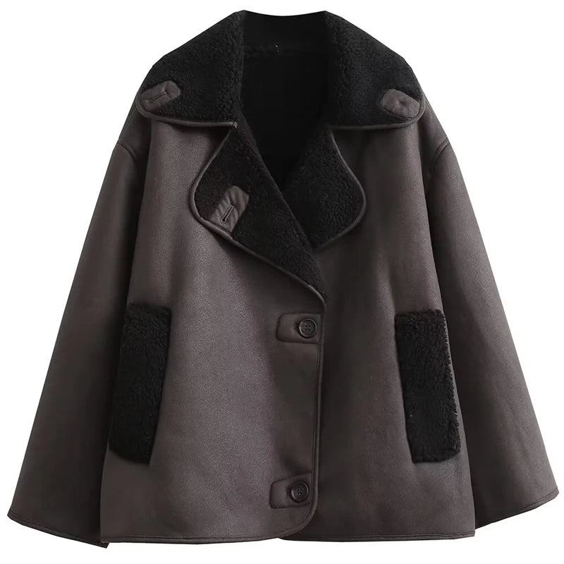 Damen Lederjacke mit Kunstfell – Kurze Winterjacke en Braun, wind- &amp; wasserabweisend, High-Street Style 