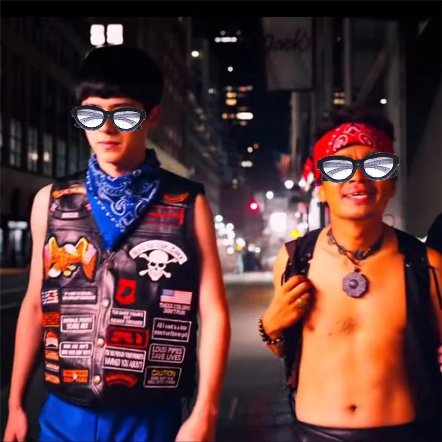 Herren Motorrad Weste 2025 – Ärmellose Biker Weste mit 42 gestickten Patches, Punk Riding Waistcoat im Vintage Look