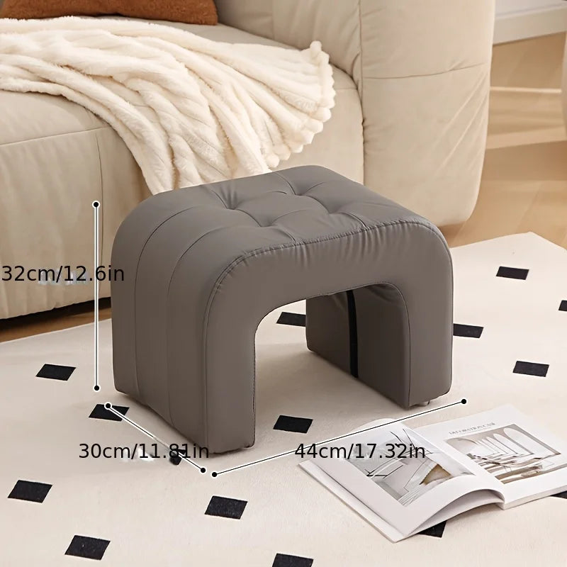 Massivholz Sitzhocker mit Kunstlederpolster – Multifunktionaler niedriger Lederhocker & kompakte Schuhwechsel-Bank für Wohnzimmer