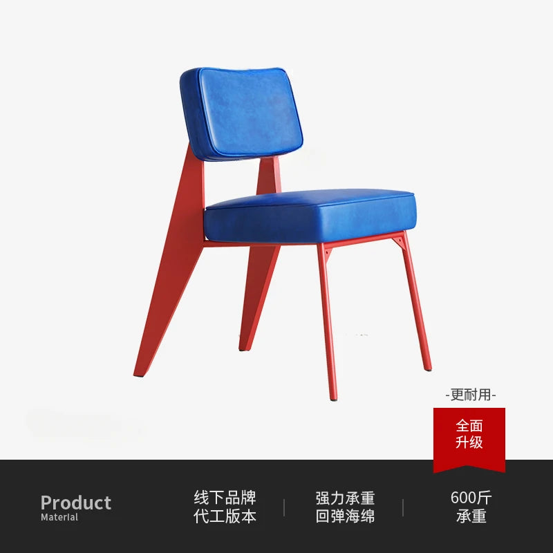 Memphis Style Designer-Lederstuhl mit Armlehnen – Moderner italienischer Retro Esszimmer- & Wohnzimmerstuhl mit Rückenlehne und Metallgestell