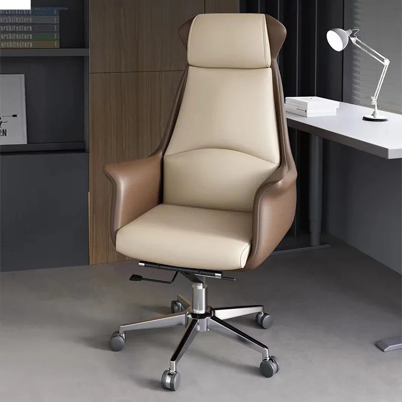 Boss Bürostuhl mit hoher Rückenlehne aus Leder – Silla de oficina ejecutiva Drehbarer en estilo ligero y lujoso para oficinas, estudios y reuniones 
