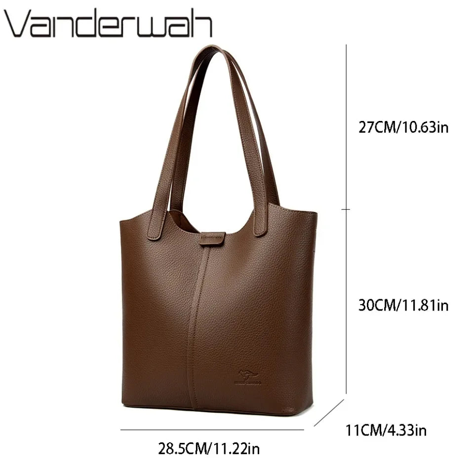 VANDERWAH Luxus PU-Leder Schultertasche – Weiche Casual Tote Bag für Damen, Elegante Handtasche für Alltag & Pendeln