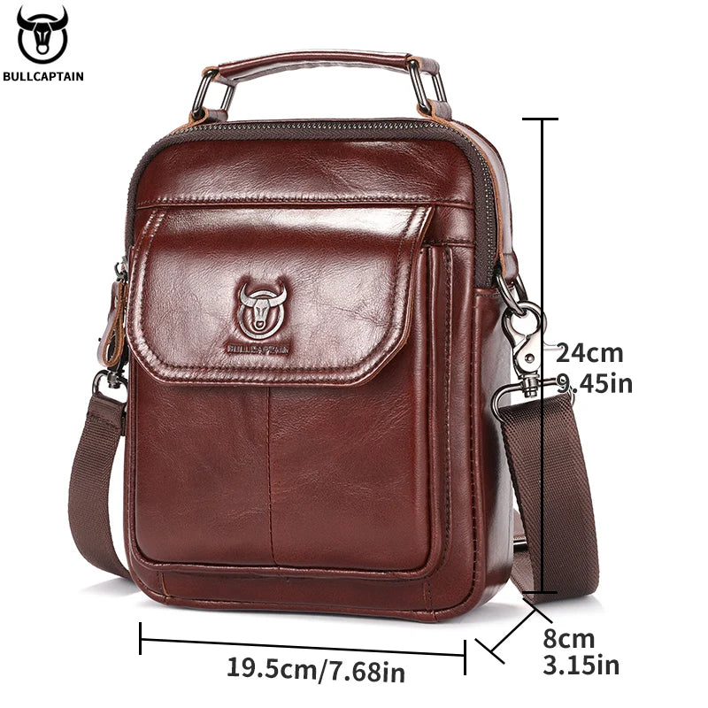 BULLCAPTAIN Herren Leder Schultertasche – Bolso bandolera retro multifuncional para tableta de 7,9"