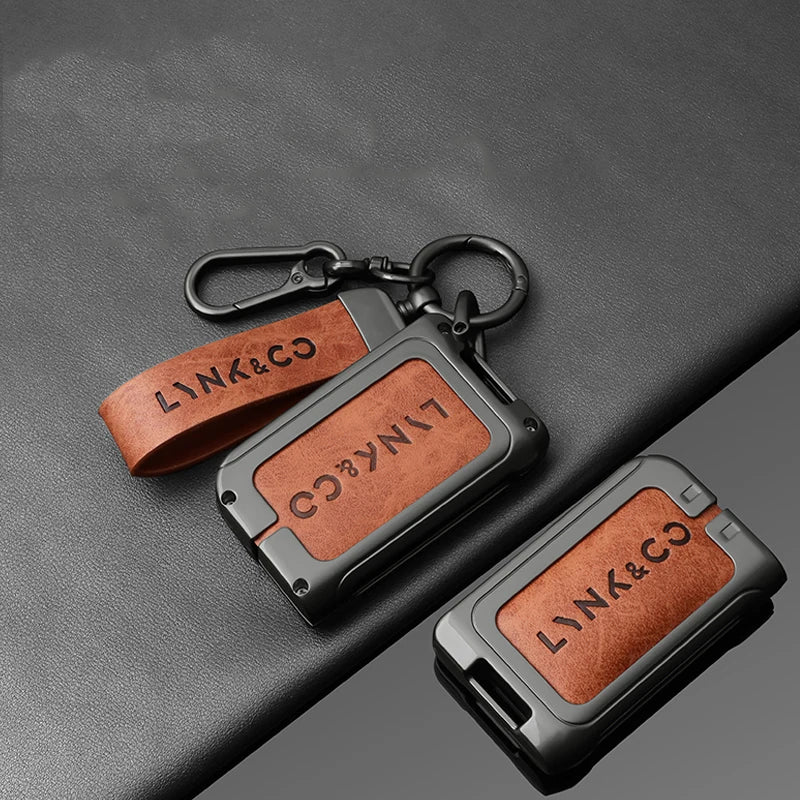 Premium Autoschlüssel Hülle aus Metall & Leder für Lynk & Co 01 & 05 – Robuste Alloy Key Case Cover mit Schlüsselanhänger