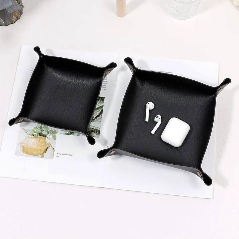 Nordic Style PU Leder Ablageschale – Faltbarer Desktop Organizer für Schlüssel, Schmuck & Kosmetik (21×14×8 cm)