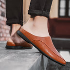Herren Sommer Loafer aus echtem Leder – Atmungsaktive Half-Slipper Slip-On Driving Shoes, Bequeme Casual Schuhe für Alltag & Freizeit