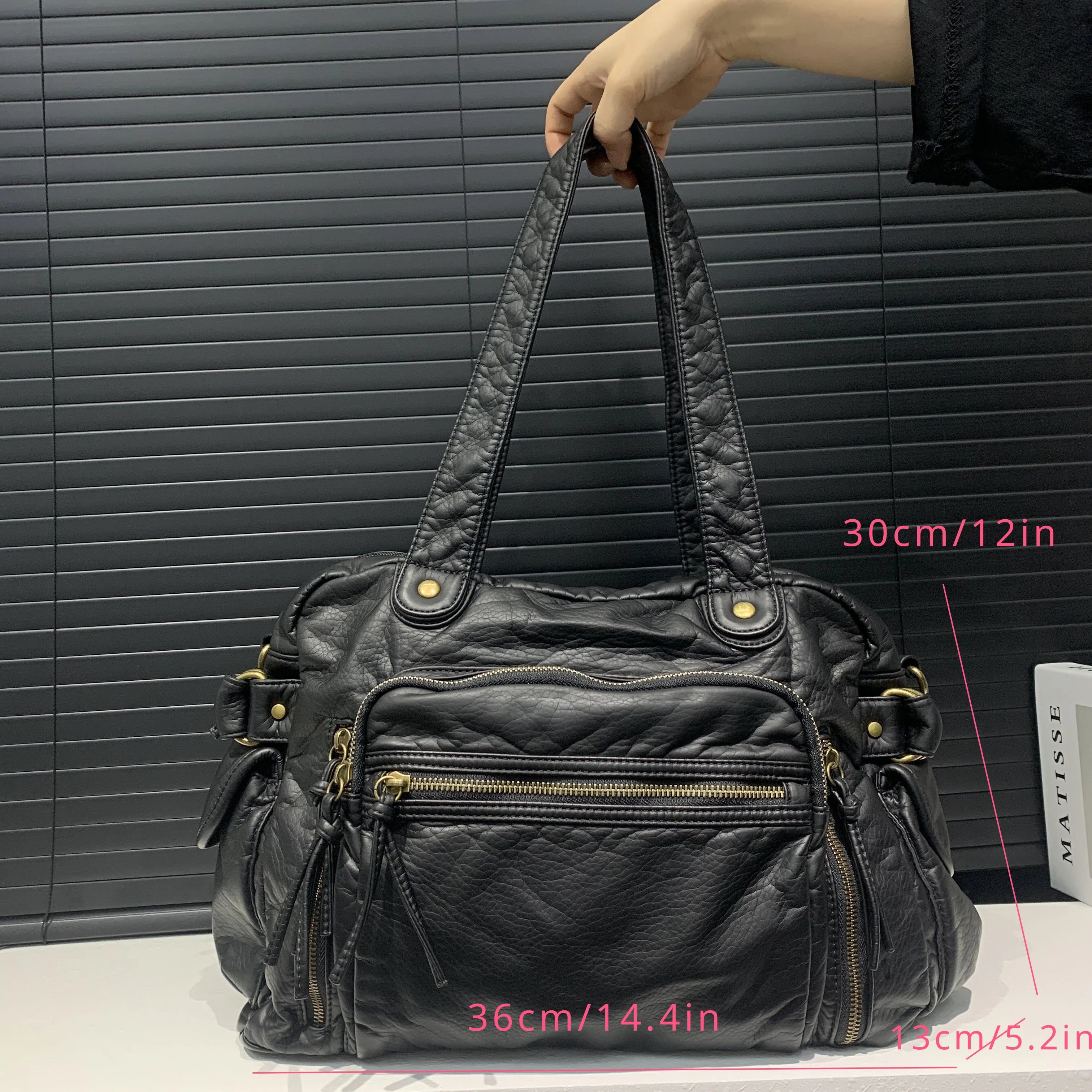 Damen Retro Tote Bag aus weichem PU-Leder – Große Y2K Punk Schulter- & Crossbody-Tasche mit Multi-Pockets