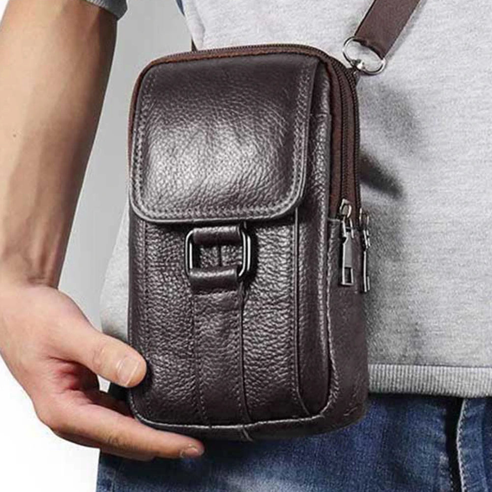MOJOYCE Herren Leder Messenger & Bauchtasche – Tragbare Cowhide Crossbody Bag mit Multi-Fächern für Outdoor, Sport & Alltag